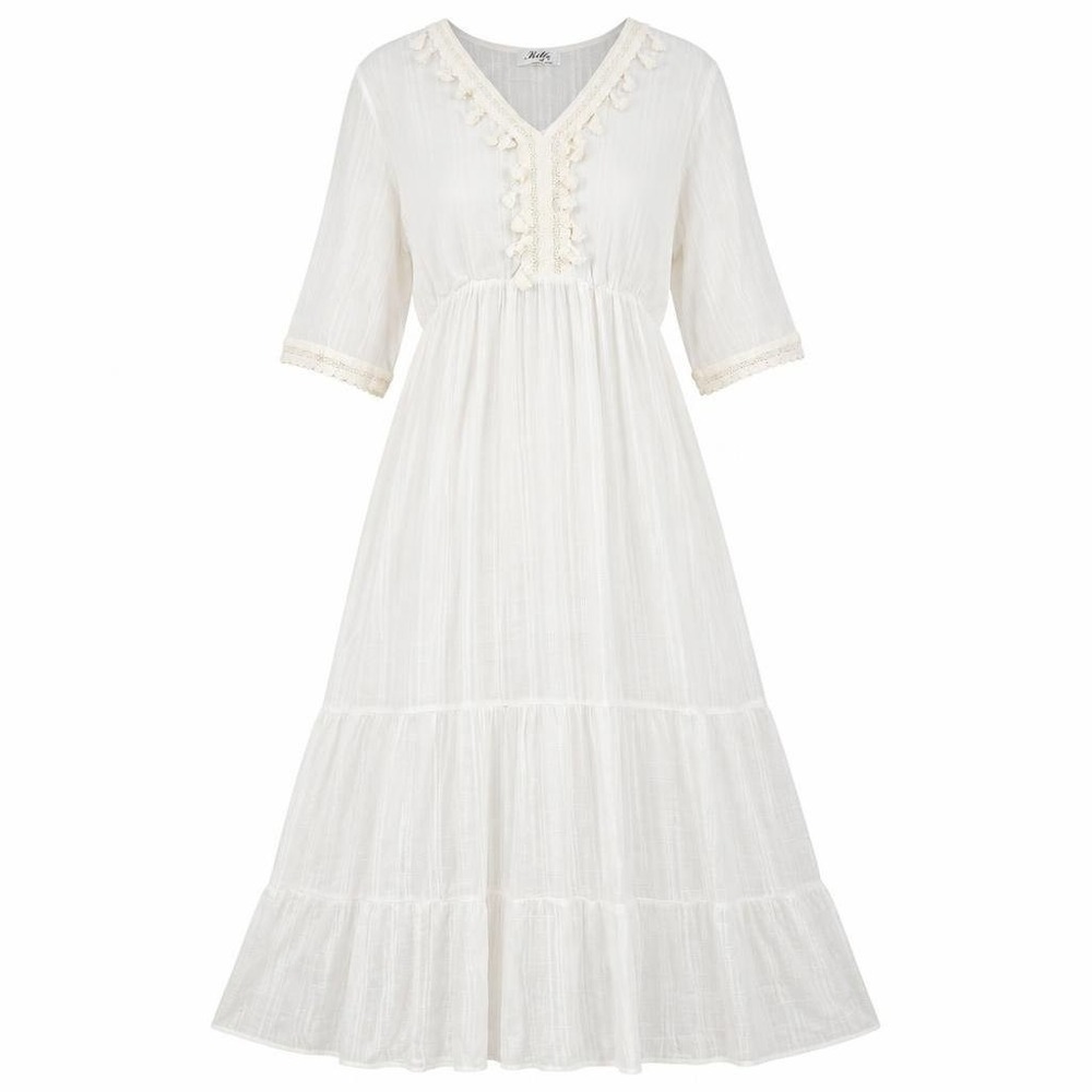 VTG Tiered Maxi Cottgecare Dress Large White Boho Coquette Whimsigoth Sheer